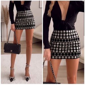 Black Velvet Sequin Mini Skirt Zara